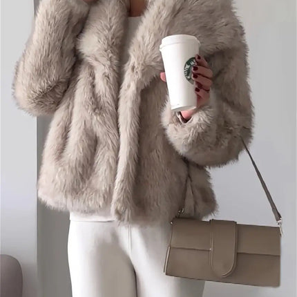 Gradient Dyed Pointed Lapel Long Sleeve Artificial Fur Coat
