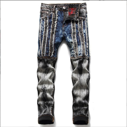 Embroidered Hole Slim Stretch Men's Jeans