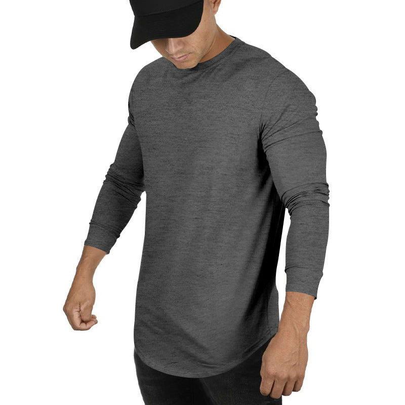 Men's Long-sleeved Casual Round Neck Solid Color Top Bottoming T-shirt