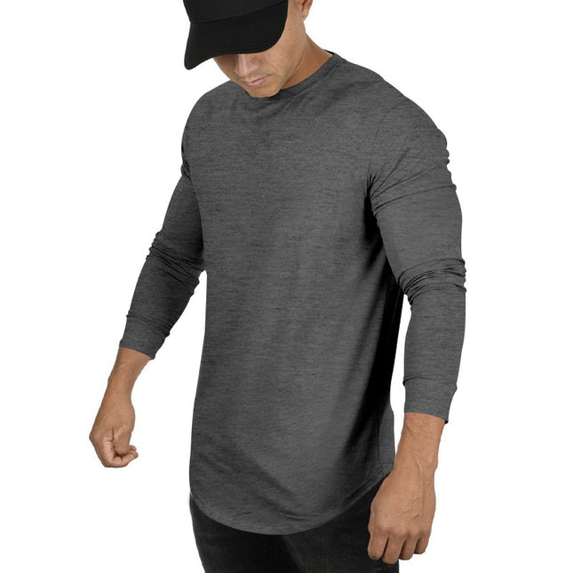 Men's Long-sleeved Casual Round Neck Solid Color Top Bottoming T-shirt