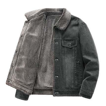New Men's Denim Fleece-lined Thickened Cotton Clothing Warm Top