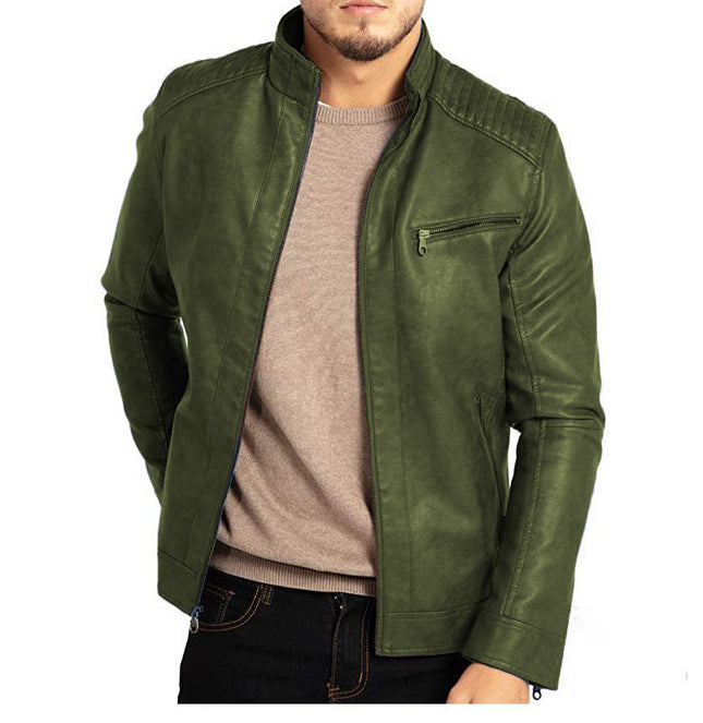 Men's Polyester Stand Collar Punk Motorcycle Leather Jacket