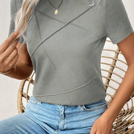 Medium Grey Solid Color Toothpick Stripe Round Neck T Shirt