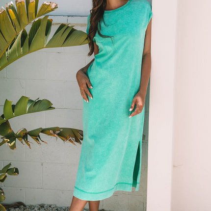 Clearly Aqua Mineral Wash Pocketed T-shirt Long Dress