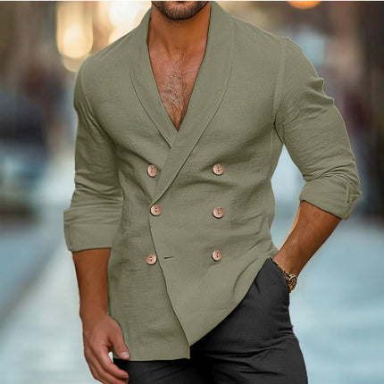 Plus Size Fashion Polo Collar Shirt Long Sleeve Cardigan Jacket Men