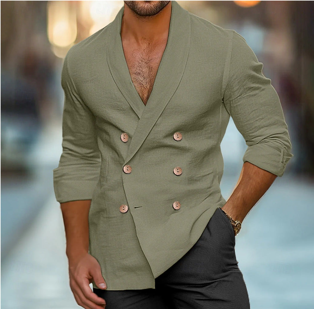 Plus Size Fashion Polo Collar Shirt Long Sleeve Cardigan Jacket Men