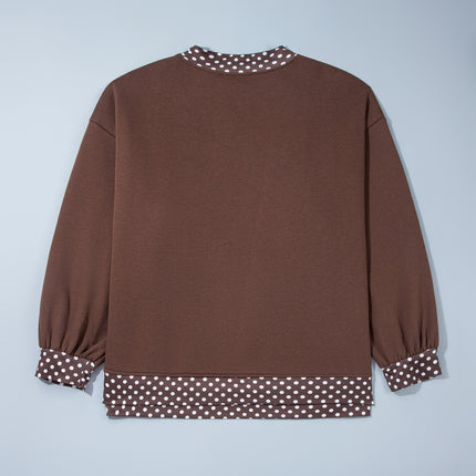 Orange Polka Dot Patchwork Round Neck Plus Size Sweatshirt