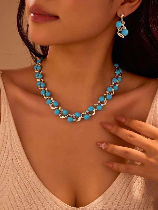 New Versatile Pearl Turquoise Necklace Earrings