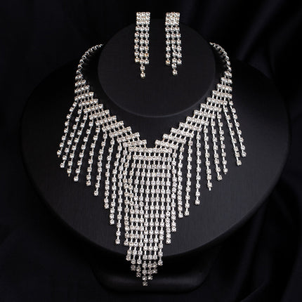 Full-diamond Necklace And Earring Jewelry Set