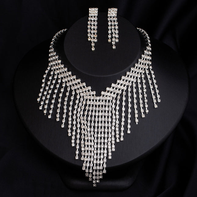 Full-diamond Necklace And Earring Jewelry Set