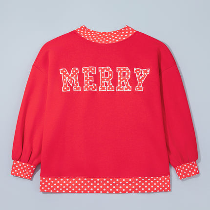 Fiery Red Casual Polka Dot Patchwork Letter Graphic Plus Size Sweatshirt