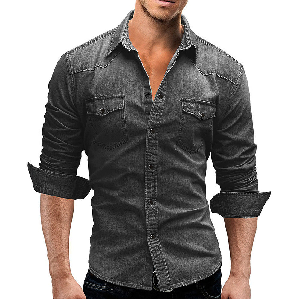 Casual Solid Color Men's Denim Short Sleeve Shirt