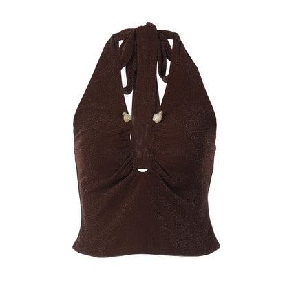 Sexy Halter-Neck Lace-Up Tank Top For Women Bodycon Slimming Ultra-Cut Style