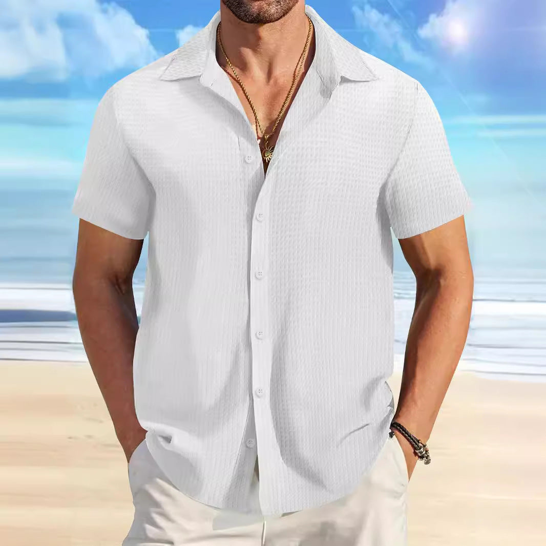 Plaid Colorblock Business Slim Fit Casual Shirt Short Sleeve Shirt