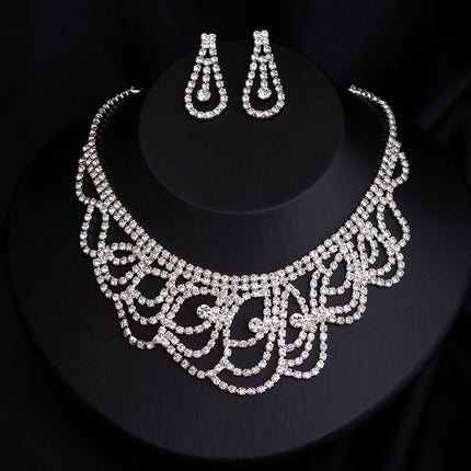 Full-diamond Necklace And Earring Jewelry Set