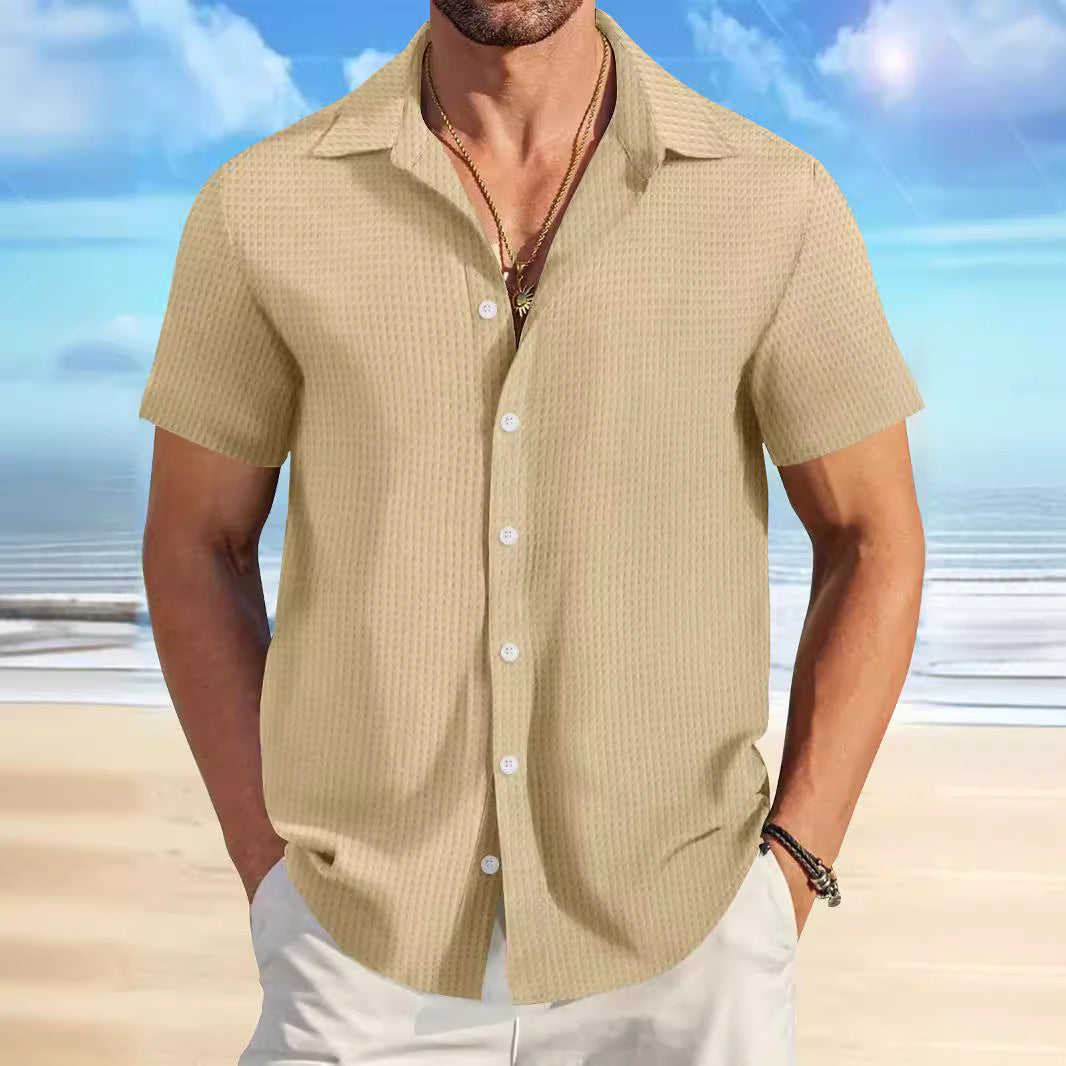 Plaid Colorblock Business Slim Fit Casual Shirt Short Sleeve Shirt