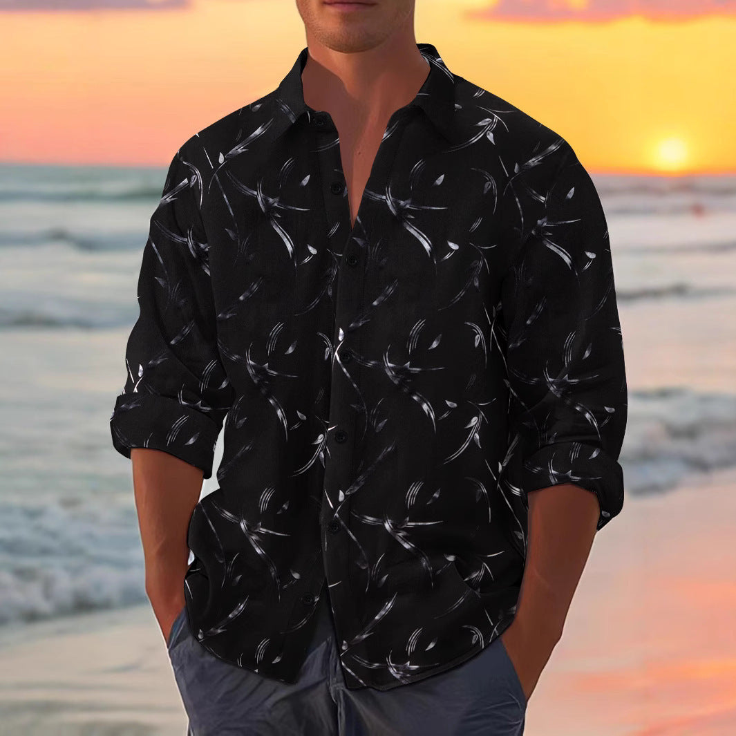 Men's Bronzing Feather Cuff Casual Long-sleeved Shirt