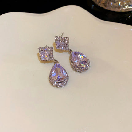 Zircon Diamond-Shaped Teardrop Earrings And Necklace Set
