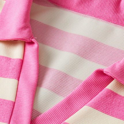 Pink Stripe V Neck Collared Cap Sleeve Top