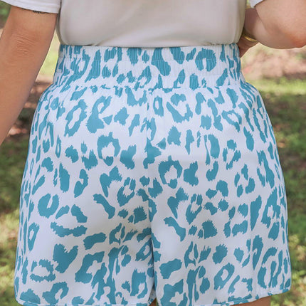 Beau Blue Plus Size Leopard Elastic Waist Athletic Shorts