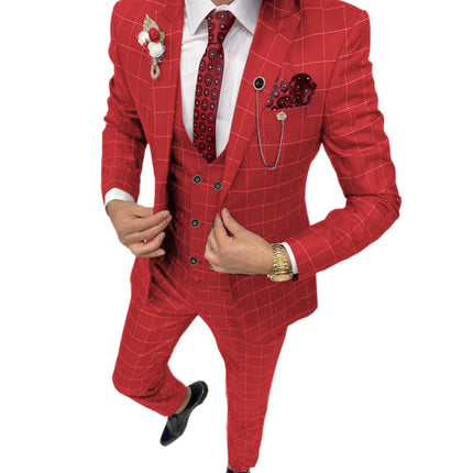 Men's Simple Versatile Lattice Suit Three-piece Suit