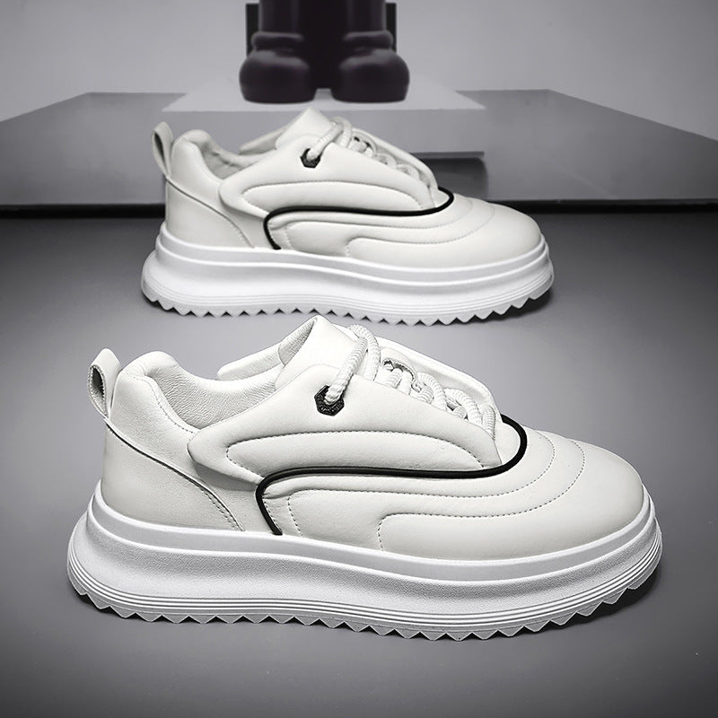 Versatile Student PU Leather Sports Height Increasing Leisure Thick Bottom Bread Shoes