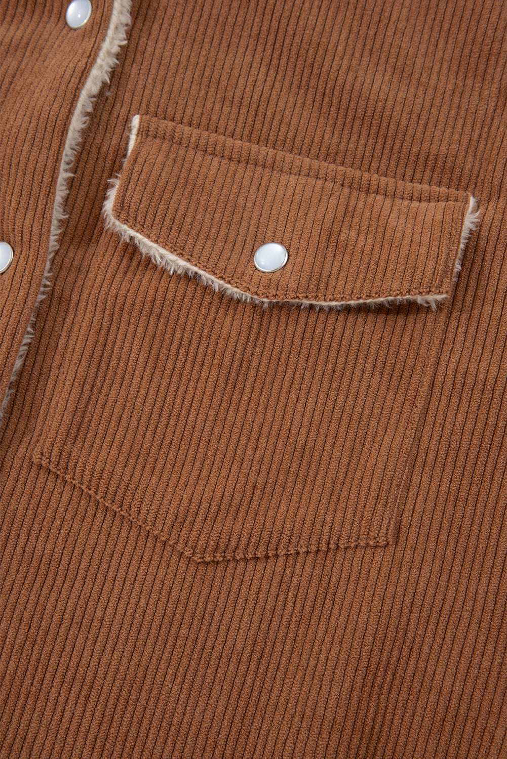 Cinnamon Fleece Lined Buttoned Flap Pockets Corduroy Jacket