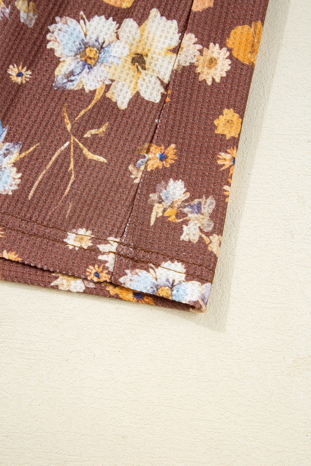 Khaki Floral Textured Tied Neck Long Sleeve Plus Size Babydoll Blouse