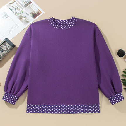 Orange Polka Dot Patchwork Round Neck Plus Size Sweatshirt