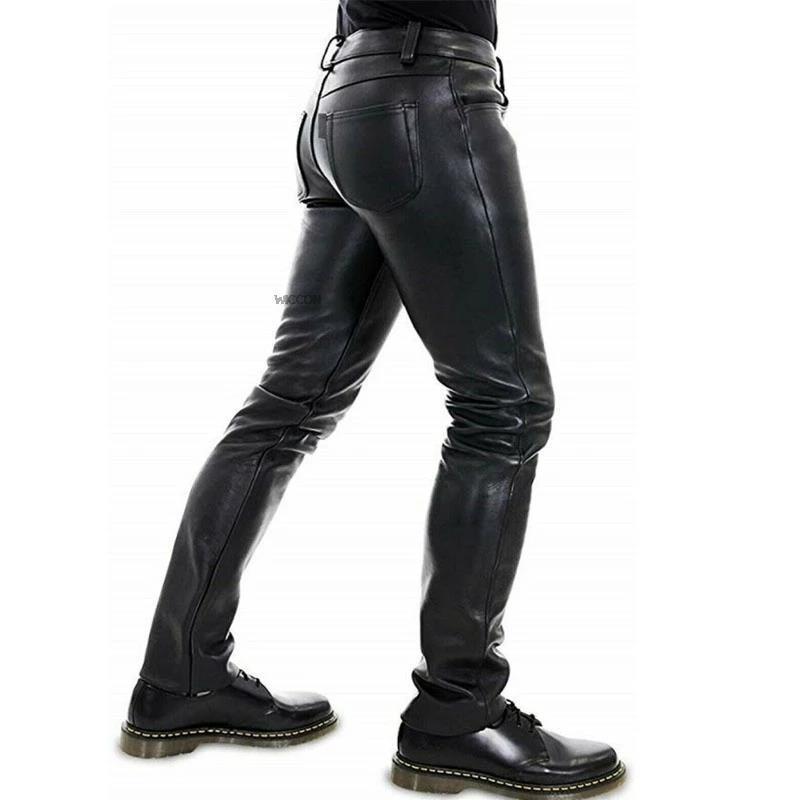 Solid Color PU Elastic Leisure Men Leather Pants