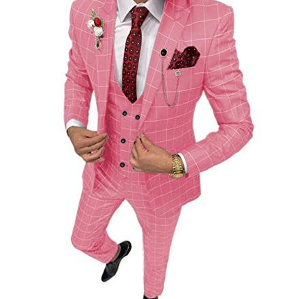 Men's Simple Versatile Lattice Suit Three-piece Suit