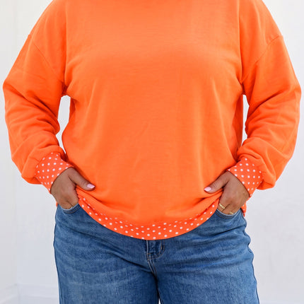 Orange Polka Dot Patchwork Round Neck Plus Size Sweatshirt
