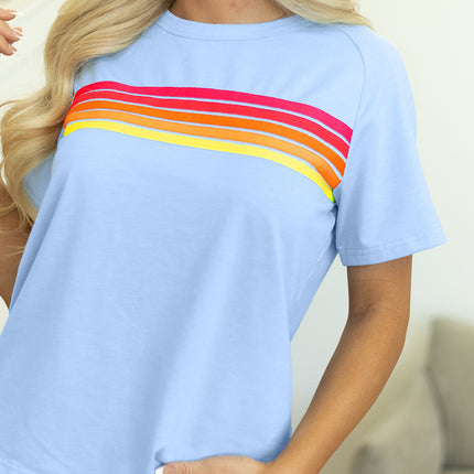 Beau Blue Striped Patch Front Casual Tee