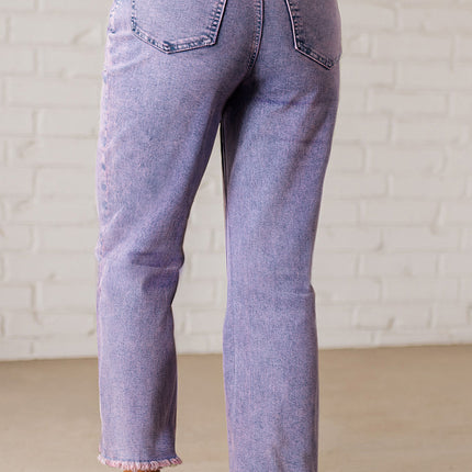 Orchid Petal Vintage Wash Frayed Hem Ankle-length Jeans