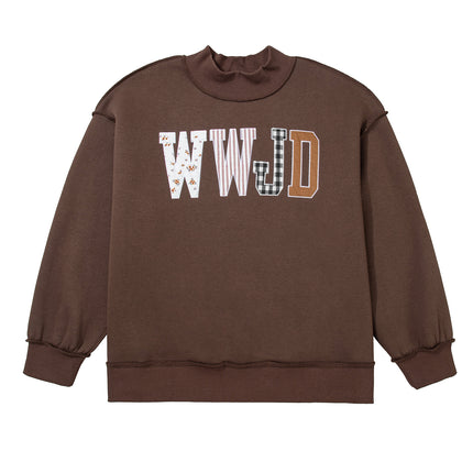 Gray WWJD Mix Pattern Letter Graphic Exposed Seam Loose Plus Size Sweatshirt
