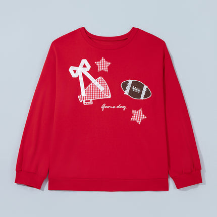 Racing Red Rugby Game Day Patchwork Graphic Plus Size Sweatshirt