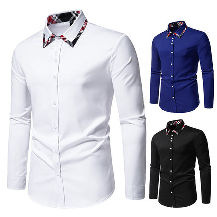 Men's Plaid Contrast Color Triangle Collar Long Sleeve Shirt