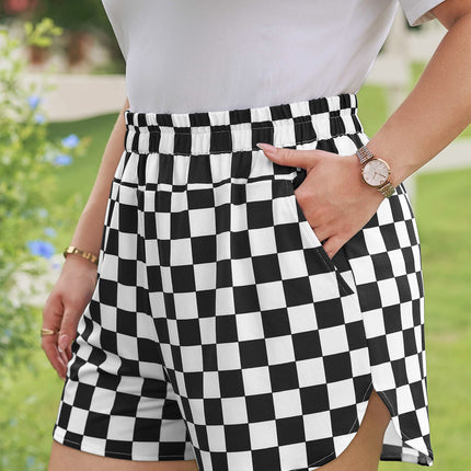 Black Plus Size Checkered Athleisure Shorts