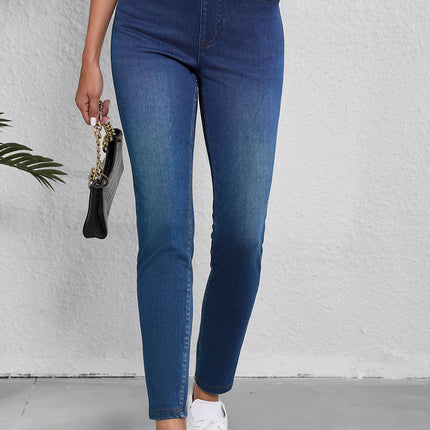 Ashleigh Blue Multiple Pockets Straight Leg Washed Stretchy Knit Casual Jeans