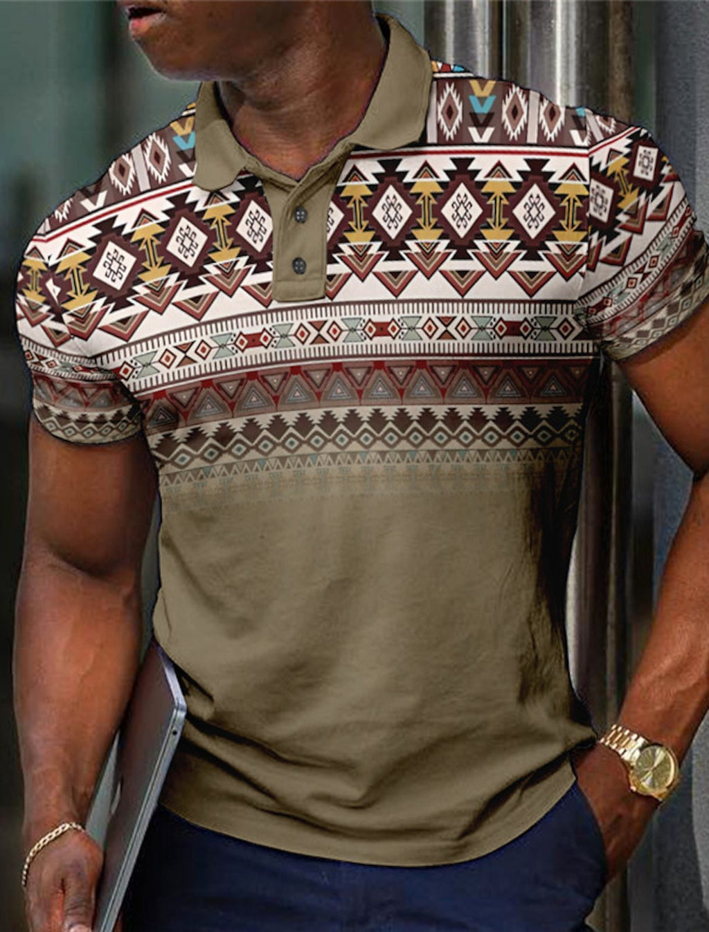 Pattern Button Short Sleeved Polo Shirt