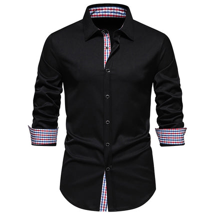 Men's Fashion Loose Plaid Stitching Casual Long-sleeved Shirt