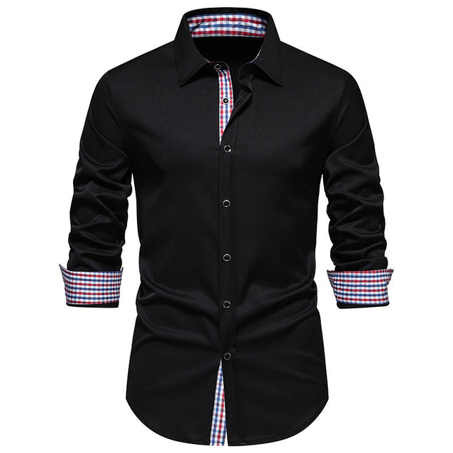 Men's Fashion Loose Plaid Stitching Casual Long-sleeved Shirt