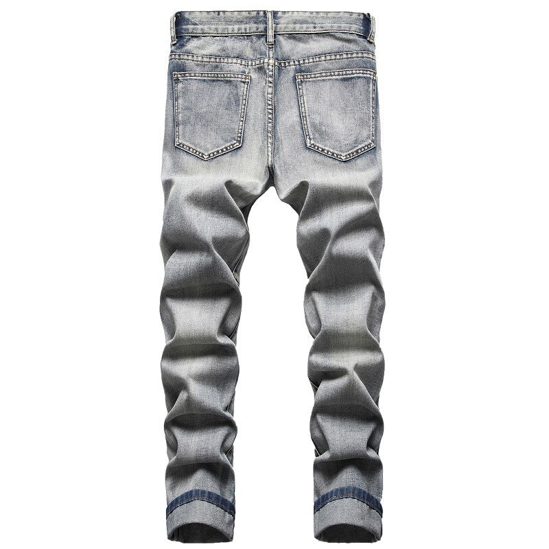 European And American Nostalgic Jeans Men's Ripped Special Embroidery