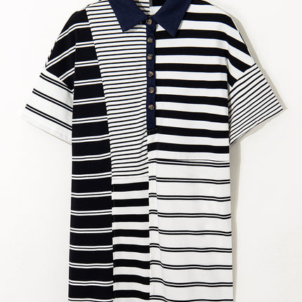 Black Stripe Half Placket Polo T Shirt Dress