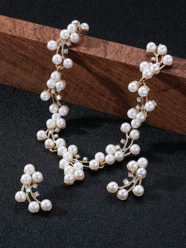 Alloy Pearl Earring And Necklace Jewelry Set