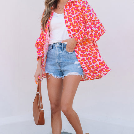 Rose Leopard Printed Button Up Loose Shirt