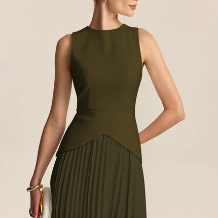 Women's Elegant Waist-Cinching Pleated Dress