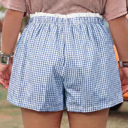 Pink Contrast Trim Plaid Print Plus Size Shorts