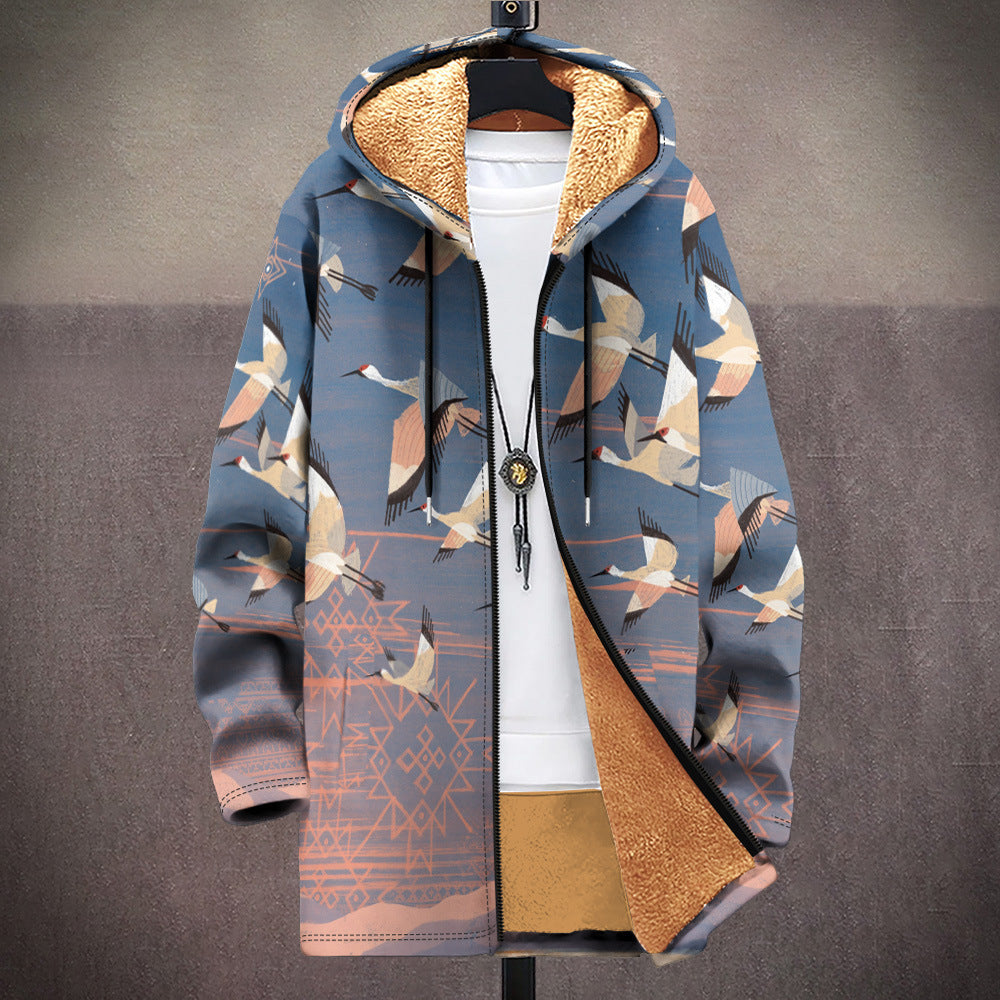 Men's Multicolor Pattern Zipper Hooded Cardigan