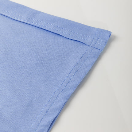 Sky Blue Flower Patched Exposed Stitching Trim Crew Neck Loose Tee